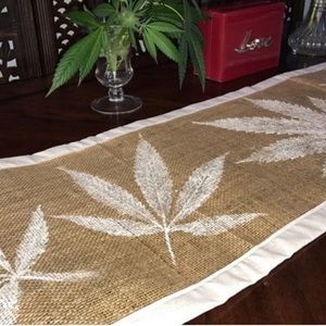 HandStamped Burlap trimmed Table Runners